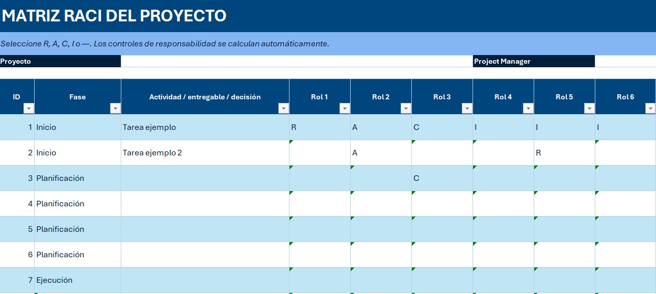 Vista previa de la matriz de asignación de la plantilla Matriz RACI