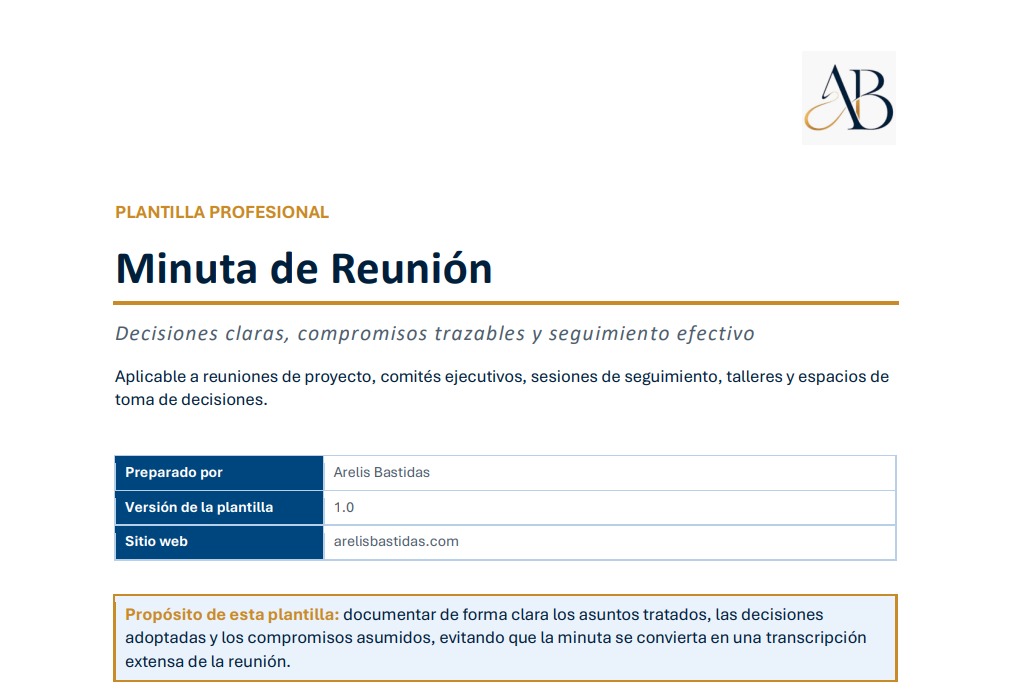 Vista previa de la portada de la plantilla Minuta de Reunión